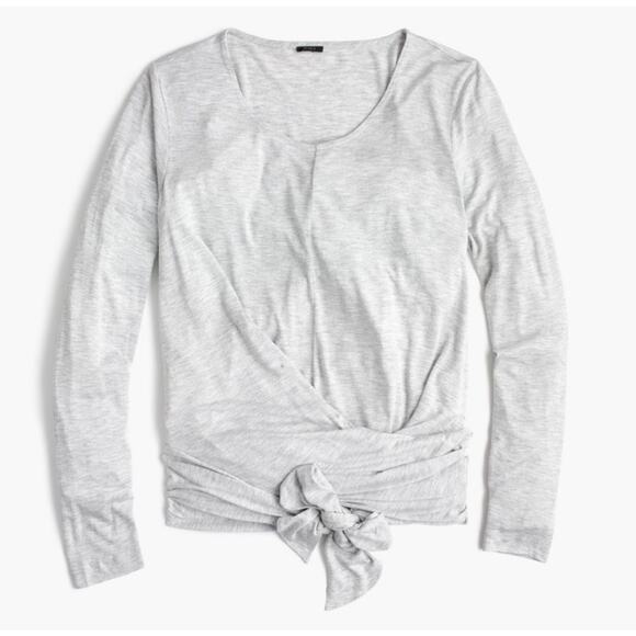 NWT J.Crew Womens Tie Front Crewneck Long Sleeve Tee Top Size S Heathered Gray - Picture 1 of 8